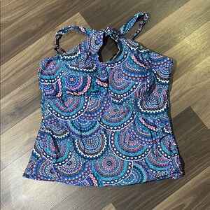 Swim Multicolor Patterned Halter Tankini Top